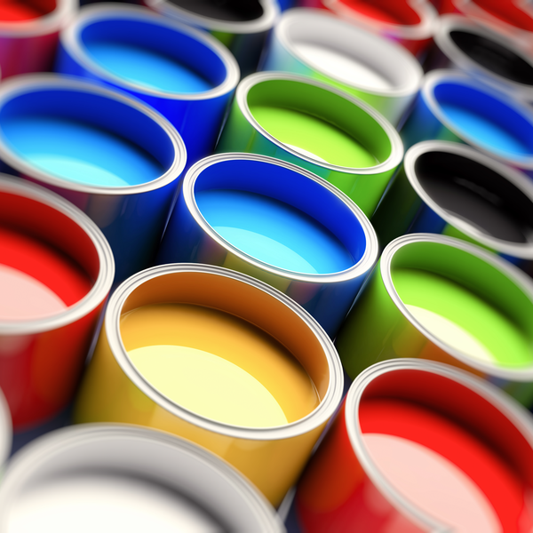 many buckets of paint in various colors many buckets of paint in various colors